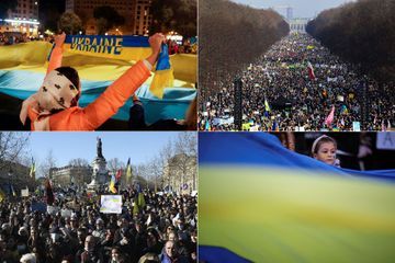 En images : le monde manifeste avec les Ukrainiens, pour la paix