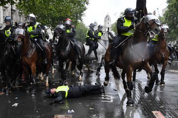 Une policière perd le contrôle de son cheval en pleine manifestation à Londres