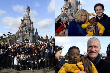 Brigitte Macron et Didier Deschamps à Disneyland pour les Pièces jaunes