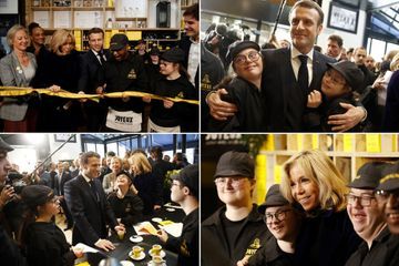 Emmanuel et Brigitte Macron inaugurent le Café Joyeux des Champs-Elysées