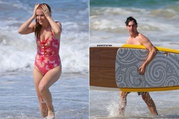 Isla Fisher et Sacha Baron Cohen, surf et détente à la plage