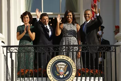 Barack Obama et Matteo Renzi, et leurs épouses respectives Michelle et Agnese Landini,à la Maison Blanche, le 18 octobre 2016.