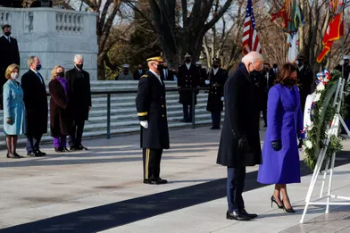 Joe Biden et Kamala Harrisau cimetière national d'Arlington, le 20 janvier 2021.