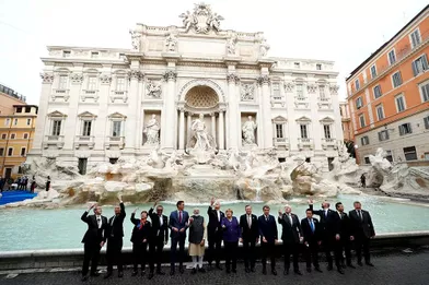 Les dirigeants réunis devant la fontaine de Trevi à Rome, le 31 octobre 2021.