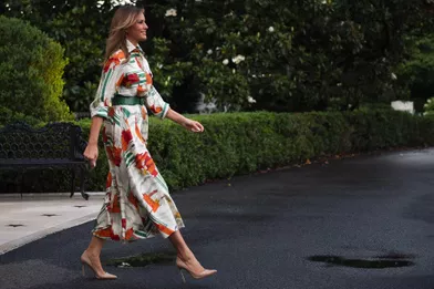 Melania Trump quittant la Maison-Blanche, le 2 juin 2019.