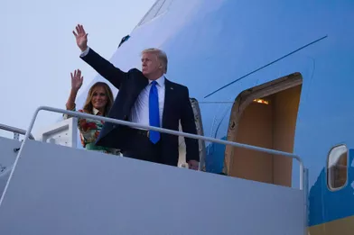 Donald et Melania Trump avant d'embarquer à bord d'Air Force One, le 2 juin 2019.