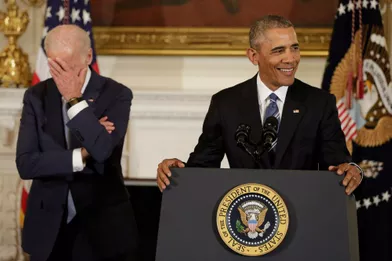 Lorsque Joe Biden a compris que Barack Obama allait lui remettre la médaille de la Liberté, le 12 janvier 2017.