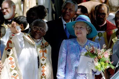 Desmond Tutu Nelson Mandela et Elizabeth II a Cape Town en mars 1995