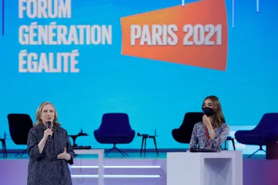 Hillary Clinton au&quot;Forum génération égalité&quot;, à Paris, le 30 juin