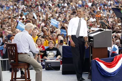 Joe Biden et Barack Obama en meeting dans l'Ohio, le 23 octobre 2012.