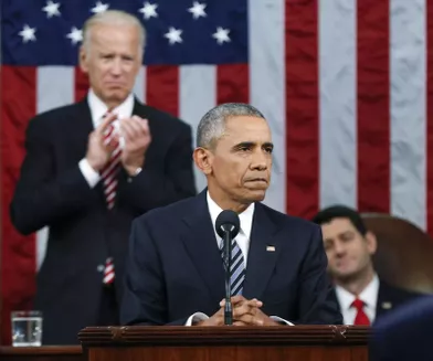 Joe Biden et Barack Obama lors dudiscours du président sur l’état de l’Union, le 13 janvier 2016.