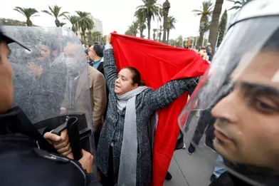 Manifestation à Tunis, en Tunisie, le 14 janvier 2022.
