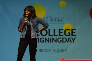 Michelle Obamaà l'université Temple de Philadelphie, le 2 mai 2018.