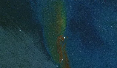 Une photo satellite prise lundi dernier. La vague huileuse dévastatrice s'étendrait aujourd'hui sur près de 960 kilomètres. 