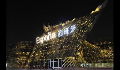En référence à 2010 qui est l'année du tigre dans calendrier chinois, les architectes espagnols ont voulu recouvrir leur pavillon d'une sorte de &quot;peau de tigre&quot;, constituée entièrement d'osier.