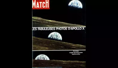 Lors de sa mission, Apollo X a pris des clichés inédits de la lune. Sur cette représentation, trois séquences de la terre prise sur la lune.