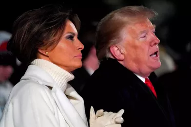 La famille Trump réunie à la Maison-Blanche pour l'inauguration du sapin de Noël, le 28 novembre 2018.