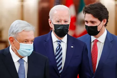 Sommet tripartite entre Joe Biden, Justin Trudeau etAndrés Manuel Lopez Obrador à la Maison-Blanche, le 18 novembre 2021.