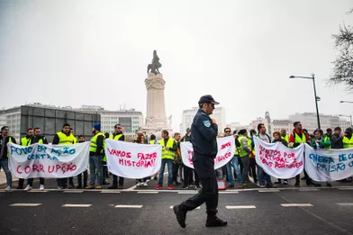 Manifestation de &quot;gilets jaunes&quot; à Lisbonne, au Portugal, le 21 décembre 2018.
