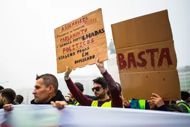 Manifestation de &quot;gilets jaunes&quot; à Lisbonne, au Portugal, le 21 décembre 2018.