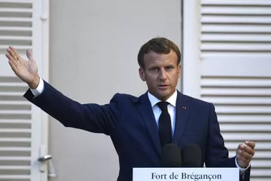 Emmanuel Macron lors d'une conférence de presse au Fort de Brégançon le 20 août 2020