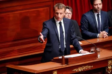 Le président de la République Emmanuel Macron s'exprime devant les parlementaires, députés et sénateurs, réunis en Congrès à Versailles.