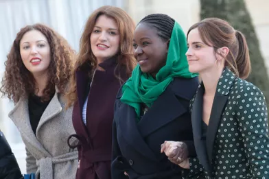 Marlène Schiappa, Aïssata Lam, Emma Watsonont participé à la réunion du conseil consultatif pour l'égalité entre les femmes et les hommes au palais de l'Elysée à Paris le 19 février 2019.