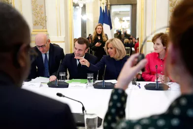 Pendant leconseil consultatif pour l'égalité entre les femmes et les hommes, au palais de l'Elysée à Paris le 19 février 2019.