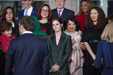 Photo de groupe des membres duconseil consultatif pour l'égalité entre les femmes et les hommes qui s'est dérouléau palais de l'Elysée à Paris le 19 février 2019.