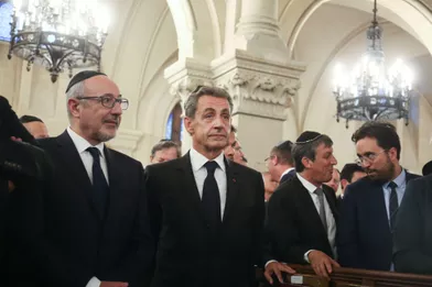 Nicolas Sarkozy a assisté mardi soir à la Grande Synagogue de Paris à une présentation des vœux à la communauté juive pour les fêtes du Nouvel an juif.