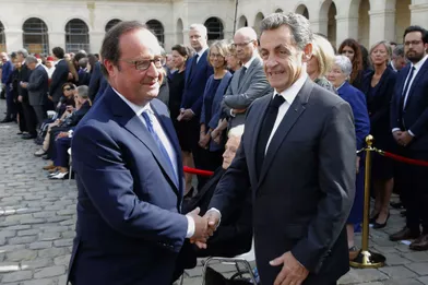 François Hollande et Nicolas Sarkozy,aux Invalides lors de l'hommage national à Simone Veil.