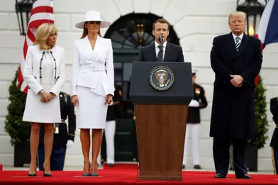 Brigitte Macron, Melania Trump, Emmanuel Macron et Donald Trump mardi à la Maison-Blanche.