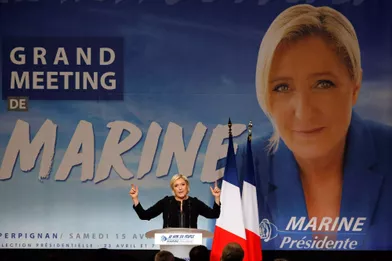 Marine Le Pen en meeting à Perpignan, samedi.