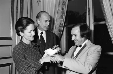 Valéry Giscard d'Estaing et Garcimore lors d'un Noël à l'Elysée.