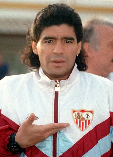 Photo prise lorsque Diego Maradona jouait au FC Séville en 1992.