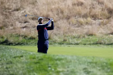 Le golfeur américain Tiger Woods s'est entraîné ce matin sur les greens duGolf national de Saint-Quentin-en-Yvelines en vue de la Ryder Cup.