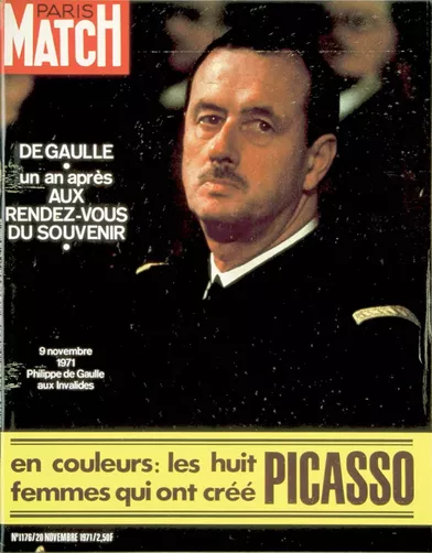 En une de Paris Match, en novembre 1971, Philippe de Gaulle au rendez-vous de l’Histoire, un an après la mort du Général.