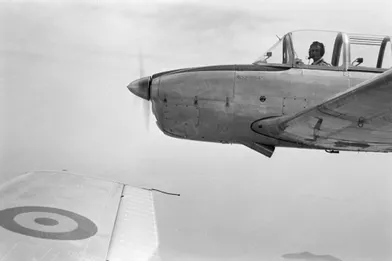 «Aile contre aile, notre photographe a vu aux commandes de son “Mentor&quot; le prince-pilote aux cent heures de vol.» - Paris Match n°531, 13 juin 1959