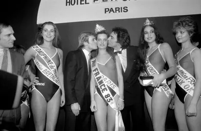 Isabelle Turpault est couronnée Miss France 1983, à l’hôtel PLM Saint-Jacques de Paris, le 28 décembre 1982.