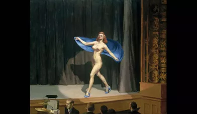 Même en talons aiguilles, nue sur la scène d’un théâtre, la femme Hopper exprime une forme d’absence. Girlie show, 1941. Huile sur toile, 81,3 x 96,5 cm. Collection de Fayez Sarofim.