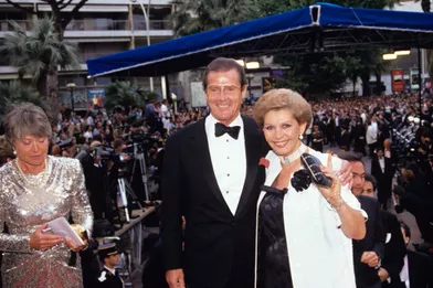 Roger Moore et son épouse Luisa Mattioli, au Festival de Cannes 1991.