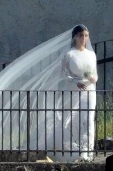 Kim Kardashian le jour de son mariage avec Kanye West, le 24 mai 2014,au Fort Belvédère à Florence.