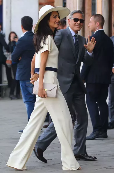 Amal et George Clooney le jour de leur mariage, le 27 septembre 2014, à Venise.