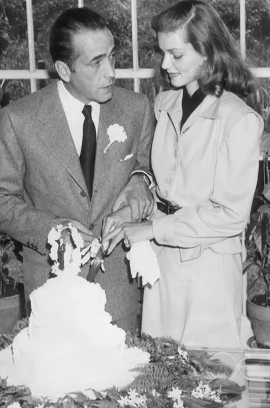 Humphrey Bogart et Lauren Bacall le jour de leur mariage, le 22 mai 1945, aux Etats-Unis.