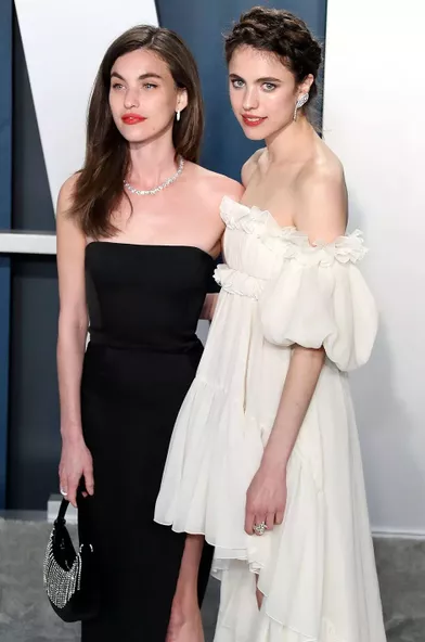 Rainey et Margaret Qualley à l'after-party des Oscars en 2020