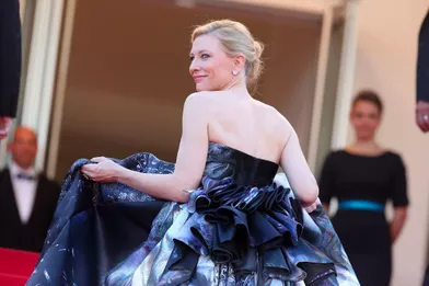 Cate Blanchett avec Rooney Mara au 68e Festival de Cannes (2015) pour présenter le film &quot;Carol&quot;