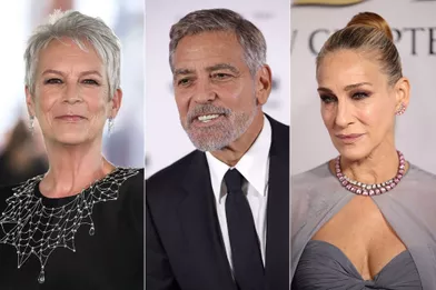La mode des cheveux gris ou blancs. De gauche à droite : Jamie Lee Curtis, George Clooney et Sarah Jessica Parker