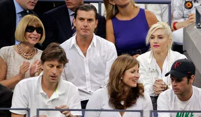 La rédactrice en chef de Vogue, Anna Wintour (au fon à gauche), le musicien Gavin Rossdale, sa femme Gwen Stefani et l'épouse de Roger Federer, Mirka Vavrinec, ont assisté hier à la finale masculine de l'US Open durant laquelle Juan Martin Del Potro s'est adjugé son premier titre du Grand Chelem en prenant le meilleur sur Roger Federer, qui n'avait pas perdu à Flushing Meadows depuis 2003.