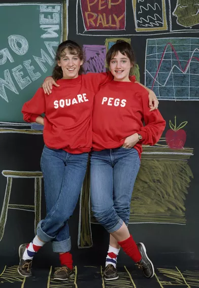 Sarah Jessica Parker et Amy Linker sur le tournage de la série &quot;Square Peg&quot; en 1982.