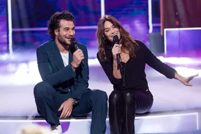 Amir Haddad et Carla Brunià l'enregistrement de l'émission «Sidaction, ensemble contre le Sida - Merci Line», diffusée le 27 mars 2021 sur France 2